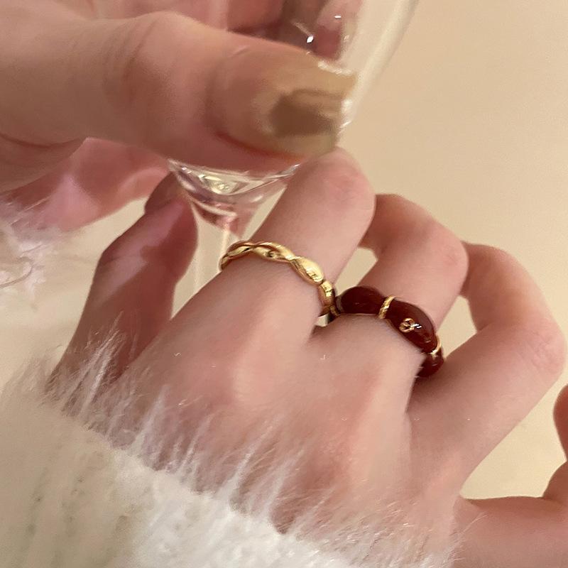 Anéis vintage vermelhos com gotas esmaltadas para mulheres, moda bambu, nó, anel aberto, noivado, casamento, joias, moda, presentes para namorada