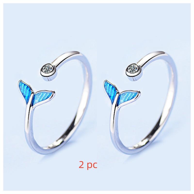 Buyee 925 Sterling Silver Sweet Ring Finger Blue Mermaid Simple Ring for Woman Girl Excellent Fashion Party Jewelry Circle