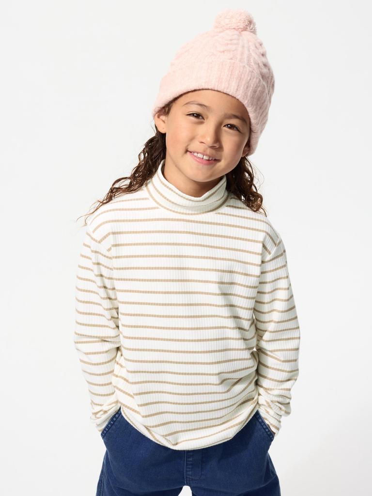 Uniqlo Girls HeaTTech CoTTon High Neck Long Sleeve T shirT