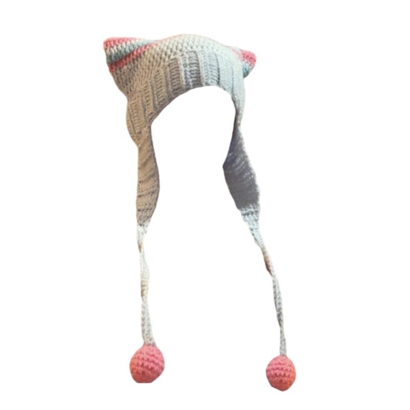 

Girl Cartoon Kitten Ear Striped Knit Beanie Hat Y2K Star Party Hat Photo Props Hot Girl Cute Slouchy Knitting Hat