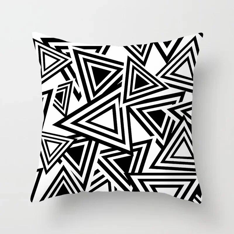 45x45cm Simple Fashion Black and White Geometric Stripe Printed Pillowcase Polyester Sofa Seat Cushion Cover Modern Home Decor