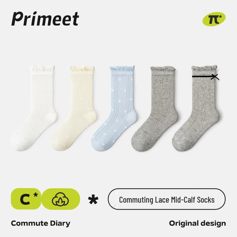 PRIMEET Женские тонкие дышащие носки в стиле Miu (5 пар) One Size (EU 36-39)