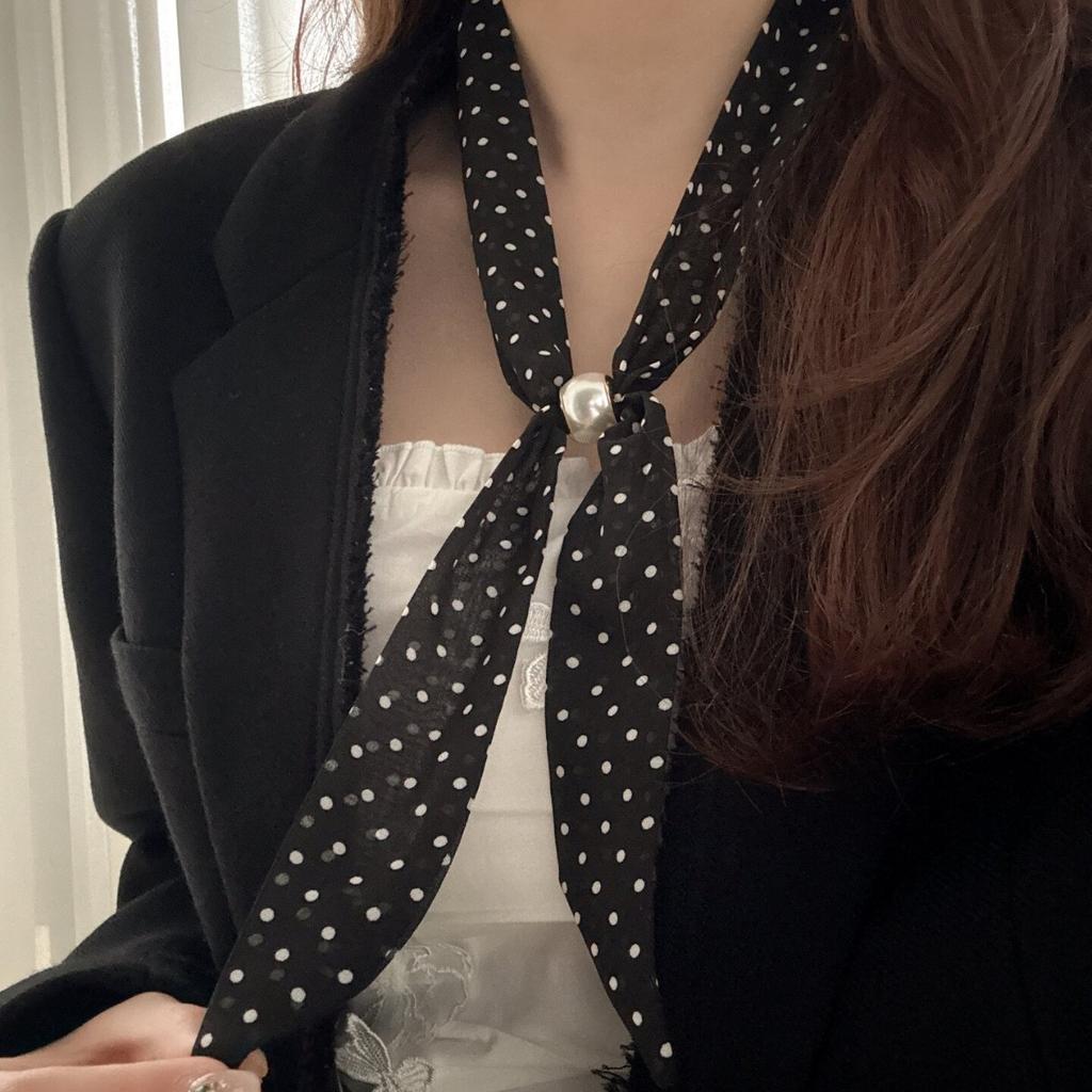 Korean polka dot silk scarf neck high-end long headband women's necklace adjustable scarf accessories new