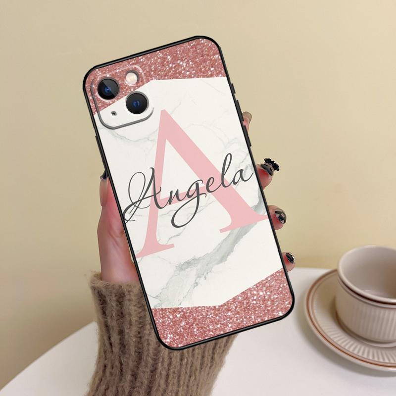 

Personalised Name Initial Marble Pink Phone Case For iPhone 15 14 13 12 11 16 Pro Max Mini X XS XR Max 7 8 Cover Funda iPhone 16