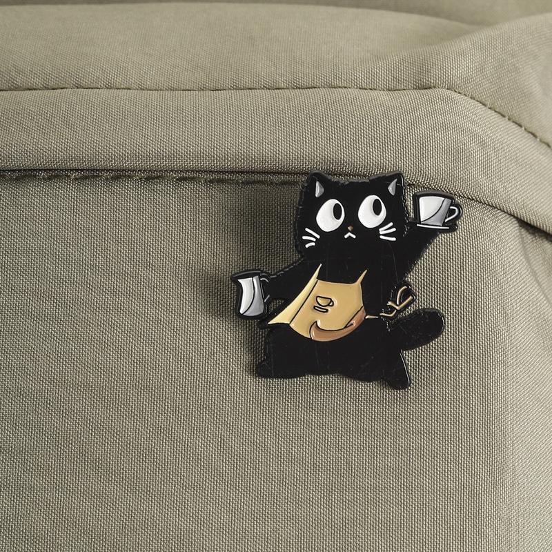 Barista Black Cat Enamel Pin Cartoon Cat Brooches Apron Animals Lapel Badge For Backpacks Bags Adorable Gift For Friends