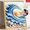 Frameless Pearl Bead Painting Kit Ocean Wave Seashell Pattern DIY Sparkling Art Canvas Creative Leisure Craft for Adults Wall Decor Home Art Projects