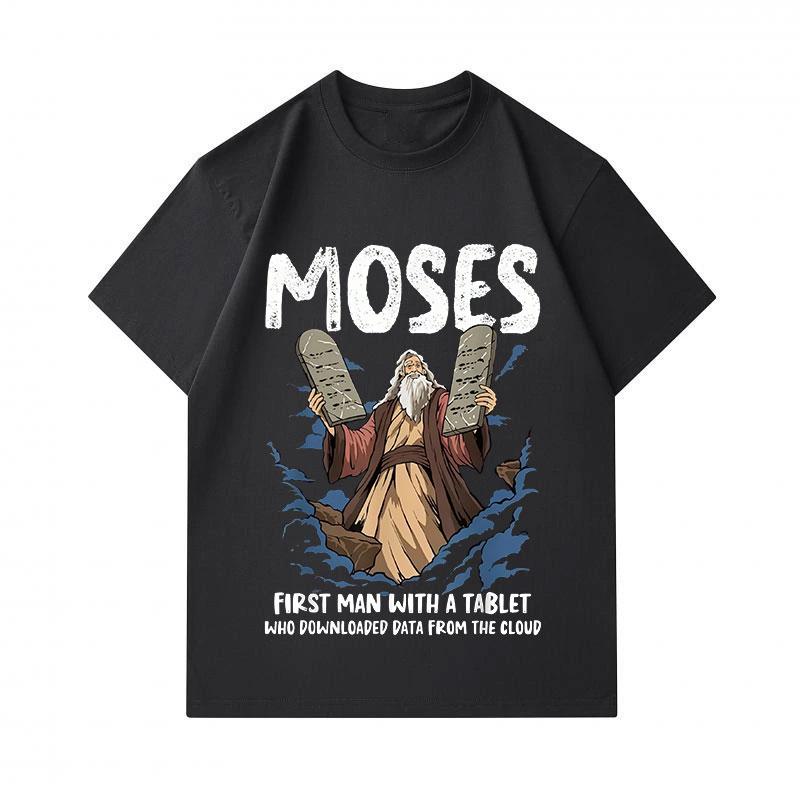 Men's 100% Cotton Crew Neck Short Sleeve T-Shirt, Funny Moses Tablet Cloud Data Print Casual Graphic Tee, Comfortable Breathable Summer Tops for Daily