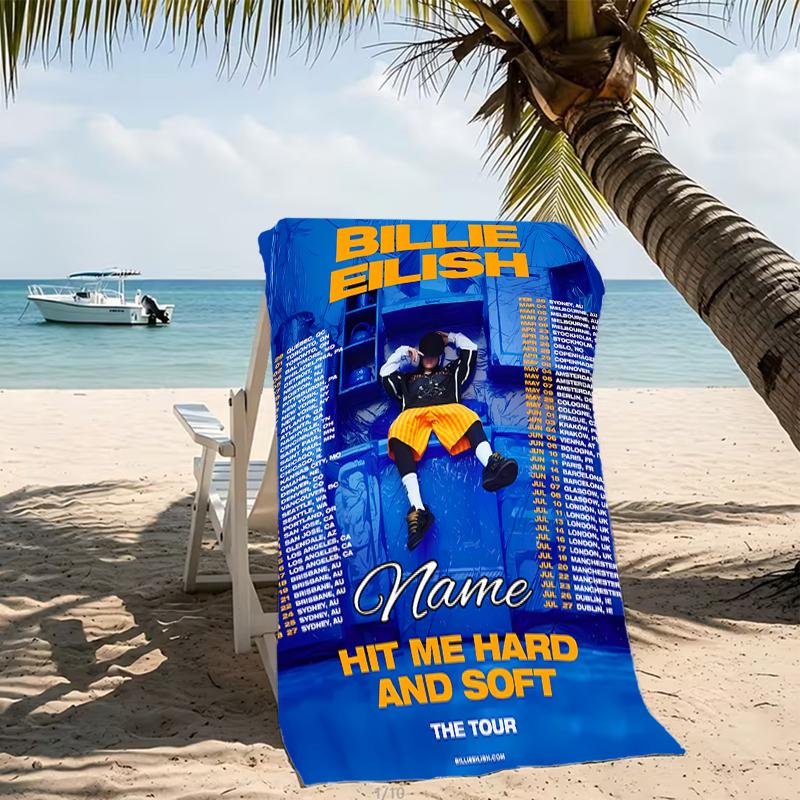 Customizable personalized beach towels Billie Eilish themed designs.Suitable for the beach, yoga, sports;ideal as beach accessories