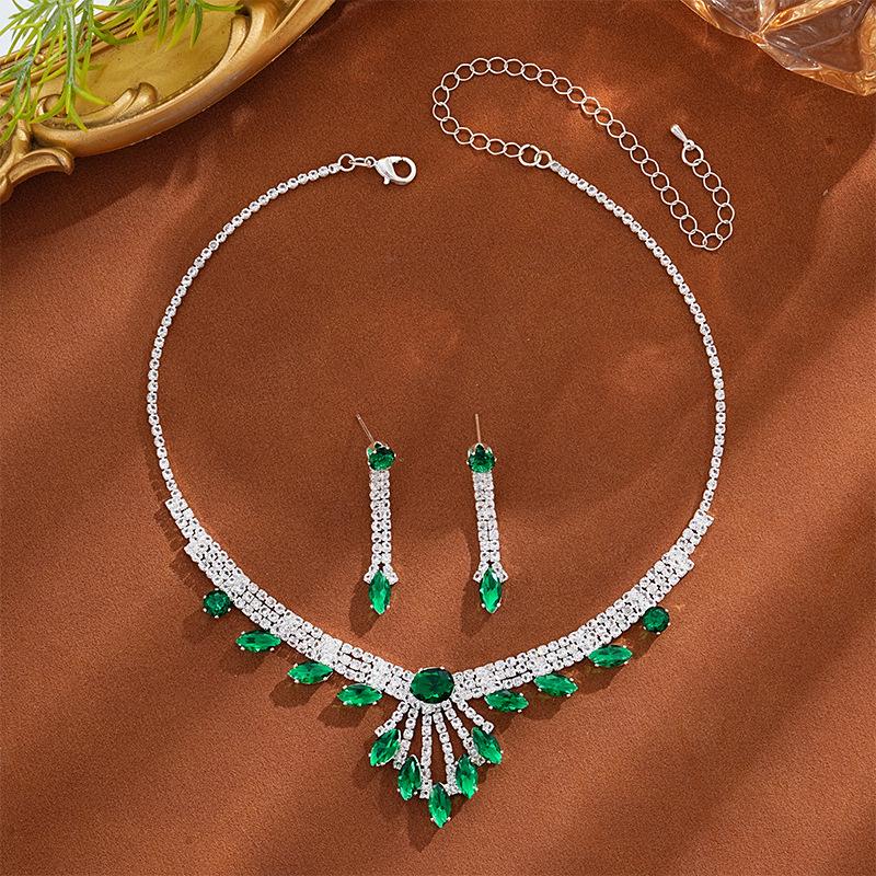 Bridal Rhinestone Necklace & Earrings Set - Evening Wedding Jewelry Accessories