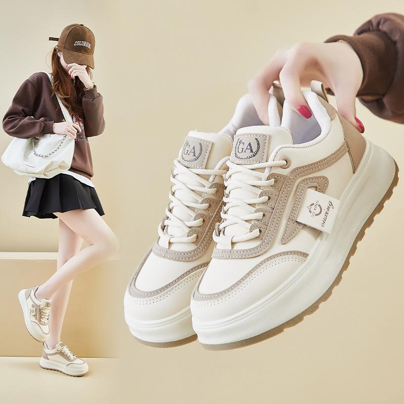 Casual Walking Shoes for Women Comfortable PU Leather Lace-Up Chunky Platform Sneakers Non-Slip Tennis Sneakers Women's Breathable Running Shoes