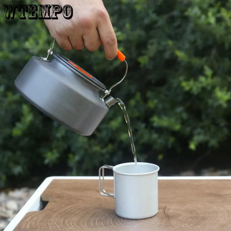 WTEMPO Veselă de gătit pentru exterior Veselă de picnic Set ceainic Echipament de camping Aragaz cu casetă Veselă portabilă