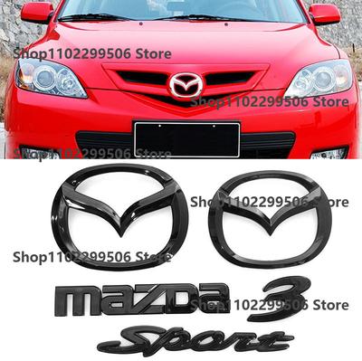 3 Sport Glossy Black ABS Car Front Grille Eemblem Rear Trunk Badge Sticker For 2008-2013 Mazda 3 Logo Accessories