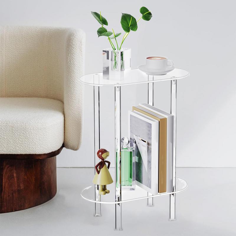 Mesa auxiliar de sofá, mesa de té transparente, mesa auxiliar, gabinete de almacenamiento de acrílico, mesitas de noche, mesa de centro de acrílico para decoración del hogar