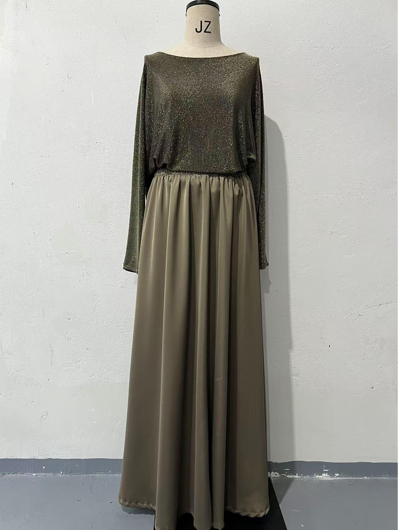 

2025 Spring European & American Gold Long Sleeve Top and Skirt Two-Piece Set Women s Clothing M золотой