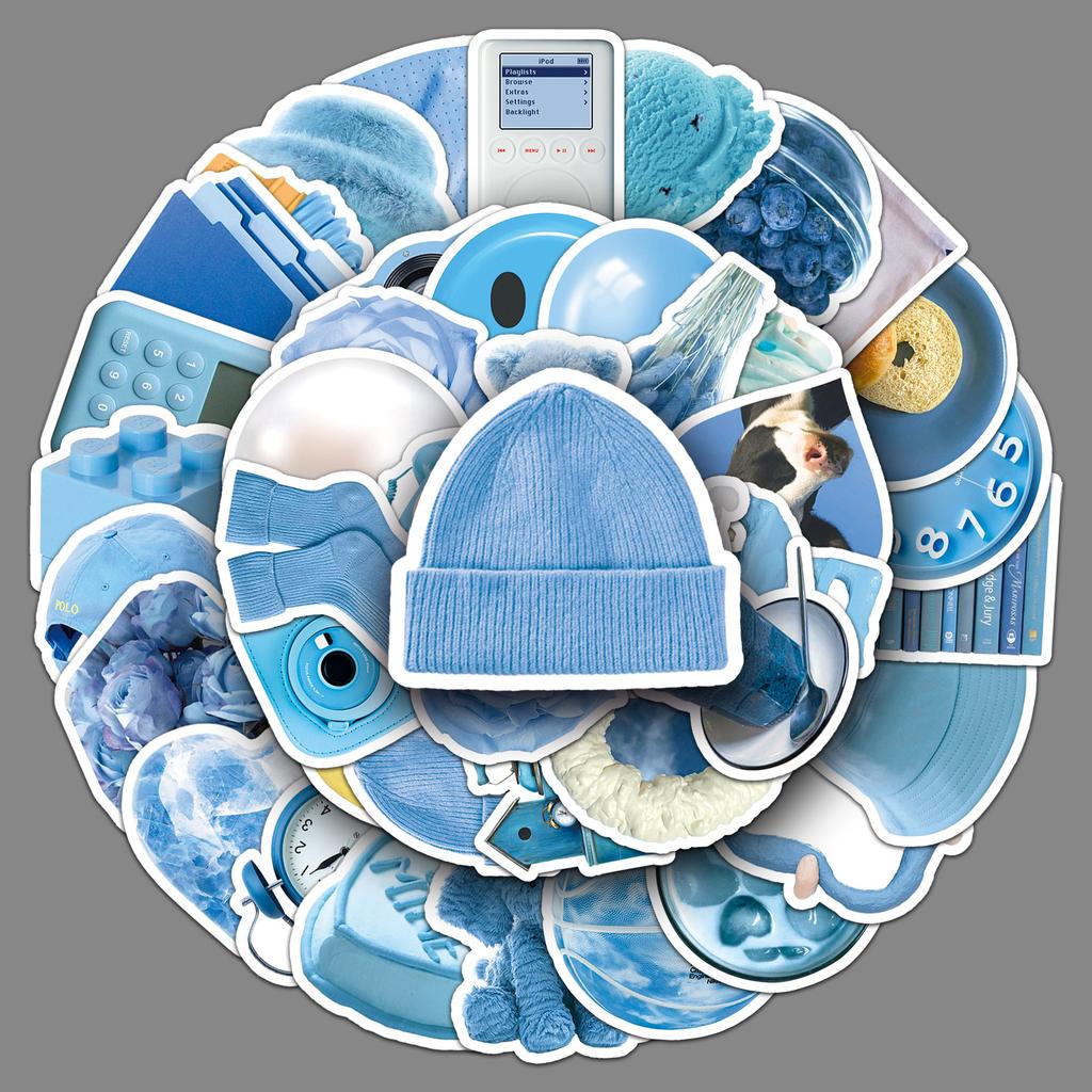 50 Pictures Ins Blue Doodle Personality Small Fresh Guka Manual Account DIY Milk Tea Cup Water Cup Suitcase Sticker Waterproof