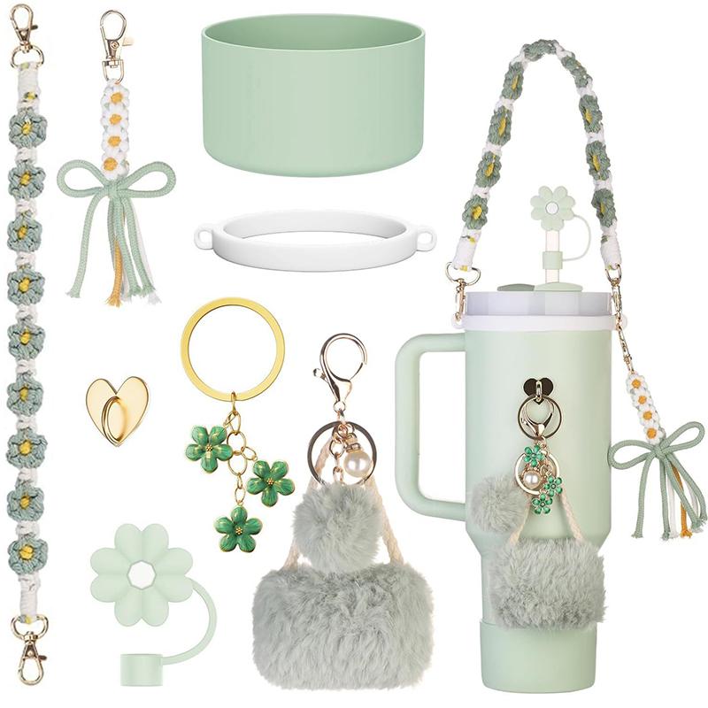 

Набор аксессуаров Stanley Cup, включающий силиконовый чехол для соломинки, силиконовый чехол, ремешок для ручки бутылки с водой зелёный