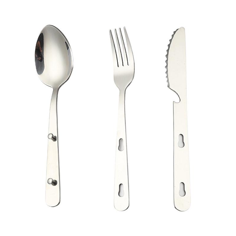 3Pcs/Set Portable Stainless Steel Tableware Fold Knife Utensil Spoon Set Spoon