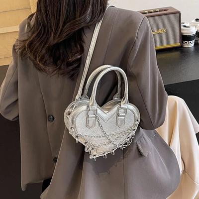 Love Heart Shape Crossbody Bags for Women New Solid Pu Leather Shoulder Bags Fashion Chain  Designer Luxury Silver Handbags