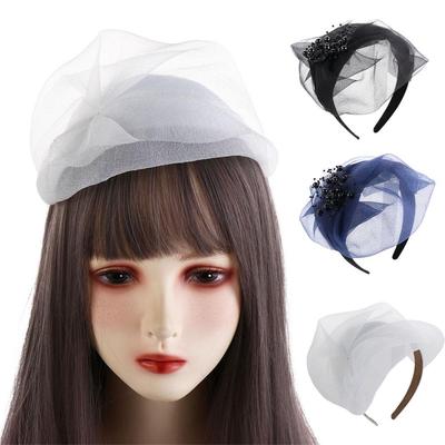 Simple Bead Yarn Half Hat Headband Mesh Plastic Mesh Hair Hoop French Style Headdress Hat Shape Hairband Dinner