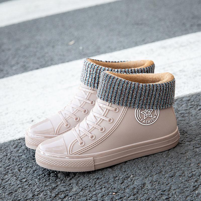 Stylish Warm Womens Galoshes Rain Shoes with Fur Winter Waterproof Boots Woman Fashion Garden Rainshoes Plush Raining Boot