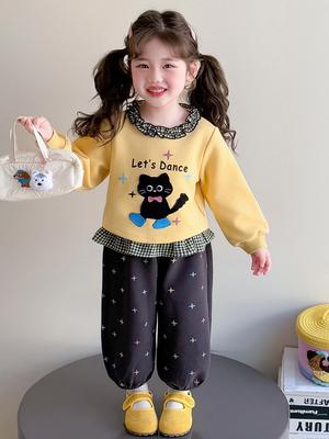 Koreanischer Cartoon-Stil Sweatshirt & Spitzenkragen Set für Mädchen - Frühling/Herbst Casual Modetrend 2025