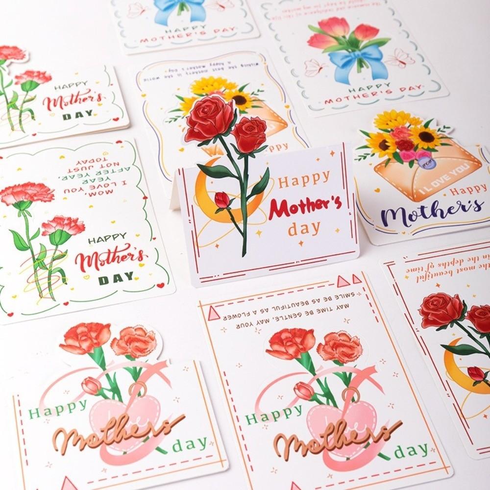 10pcs Folded Design 3D Floral Greeting Cards Floral Pattern Mother's Day Card Father's Day