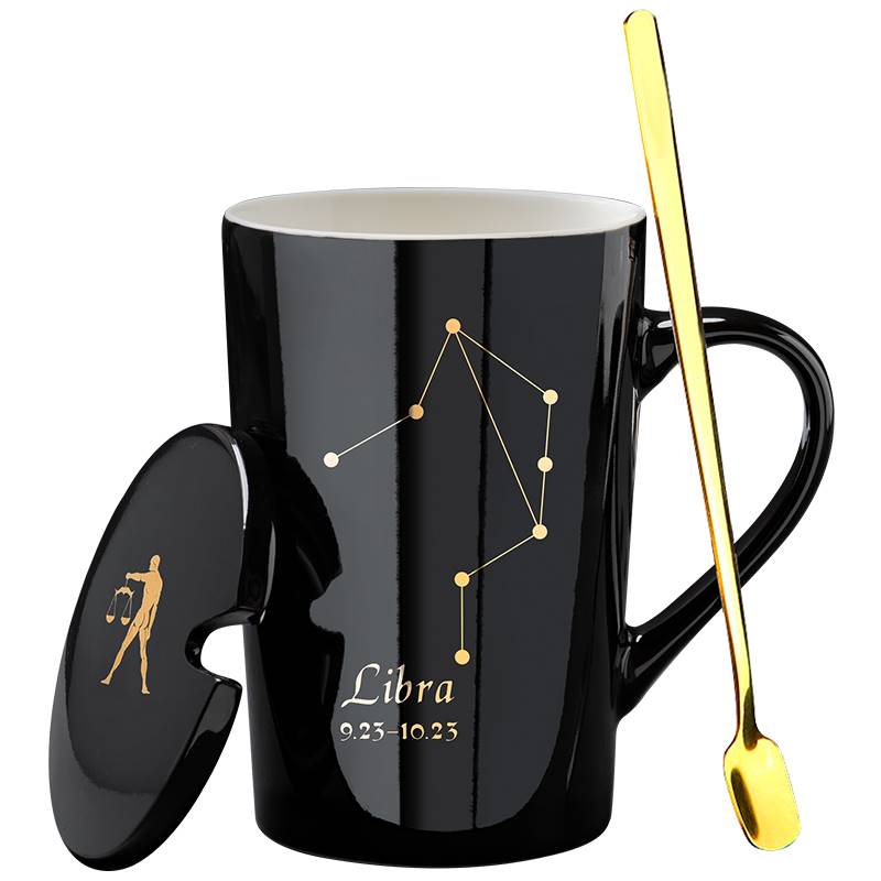 400ml 12 Constellation Mug with Lid Spoon Large Capacity Japanese Ceramic Water Cup Home Office Male and Female Couple