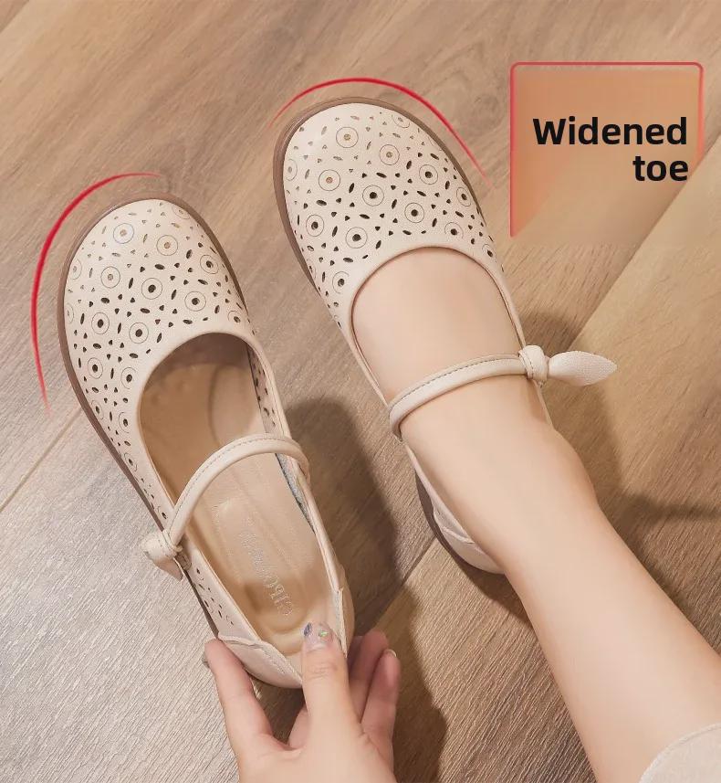 Summer Leather Sandals: Breathable, Non-Slip Soft Sole for Middle-Aged and Elderly Women