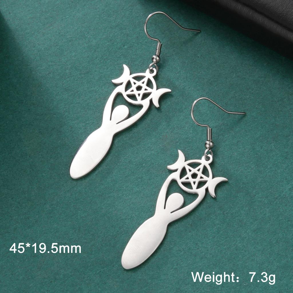 LIKGREAT Spiral Triple Moon Goddess Stud Earrings Women Stainless Steel Wicca Amulet Dangle Earring Jewelry Valentine's Day Gift