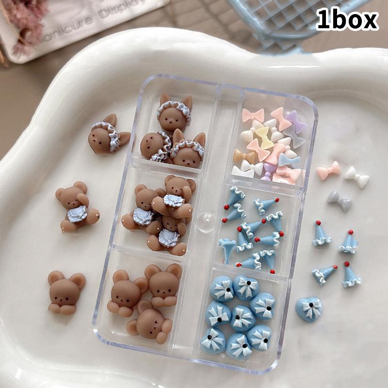 10Pcs Apron Bear Nail Accessories Cute Cartoon 3D Bowknot Wear Nail Drill Decoration Nail Art Charms Diy Manicure