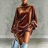 2026 Women's High Collar Golden Velvet Batwing Sweatshirt - European & American Style