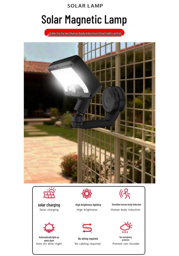 2026 Solar Outdoor Courtyard Light with Magnetic Wall Mount, Motion Sensor, and Super Bright LED for Balcony and Street Lighting