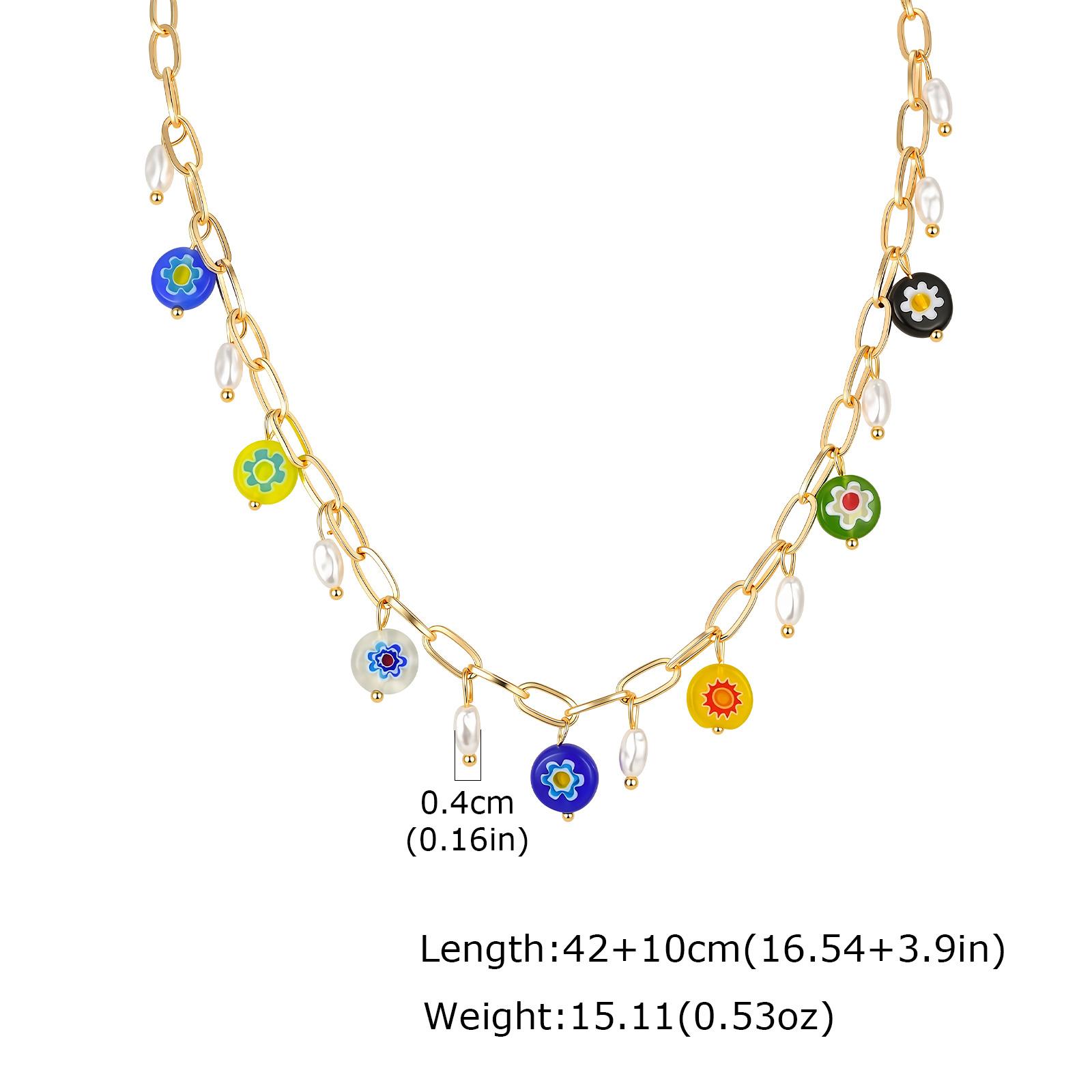 Delicate Elegant Colorful Glass Flower Pendant Paperclip Chain Necklace Gold Plated Waterproof Luxury Jewelry Party