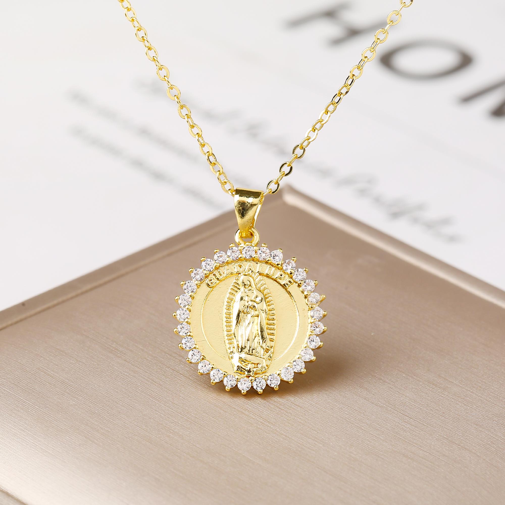 Gold Plated Virgin Mary St. Jude Angel Pendant Necklace For Women Religious Crystal Zircon Necklaces Christian Zircon Gift