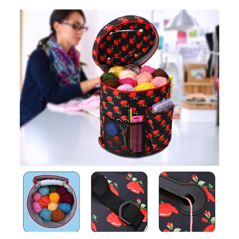 Knitting Tote Bag Crochet Bag Yarn Storage Bag with Compartments for Crochet Hooks, Knitting Needle and Accessories