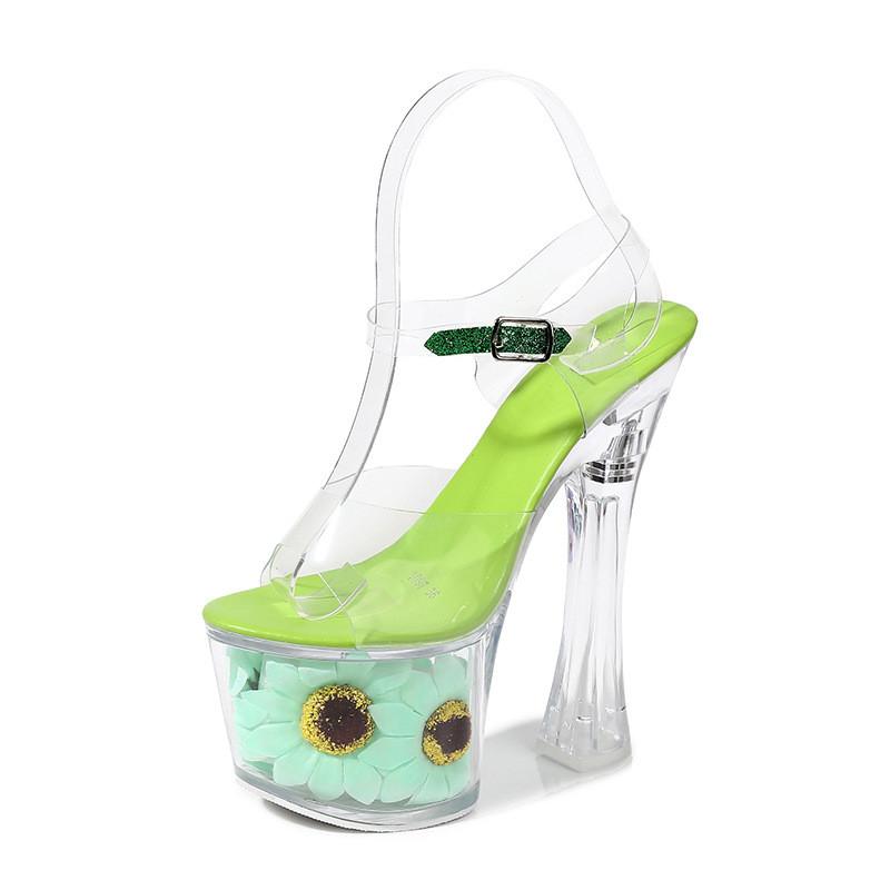 Runway Style 17cm Ultra High Heels Transparent PVC Flowers Women Sandals Crystal Clear Heeled Platform Summer Party Shoe