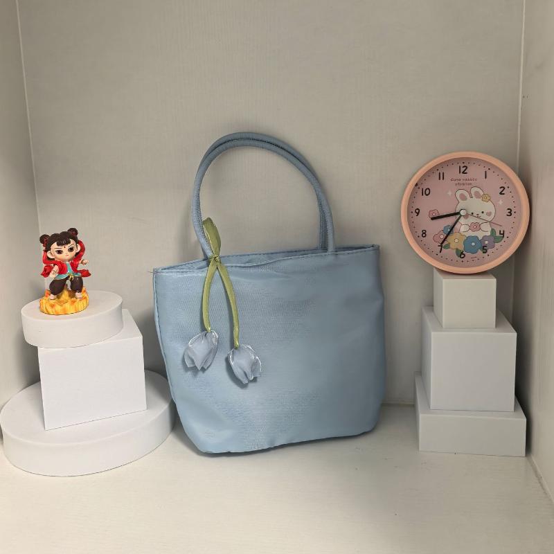 Casual Nylon Shoulder Tote Bag Lovely Tulip Pendant Lightweight Large Capacity Women Handbag for Commute Grocery Shopping