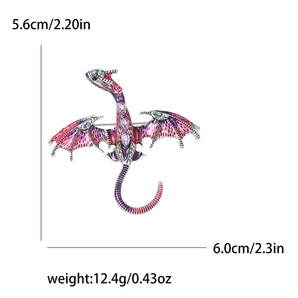 Enamel Dragon Brooches for Women Unisex Rhinestone Necklace Flying Dragon Pins Banquet Party Backpack Gifts Jewelry Accessories