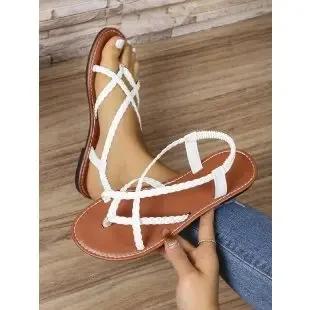 Women's Woven Flat Sandals European American Fashion Lightweight Comfortable Casual Shoes Outdoor Vacation Beach Shoes