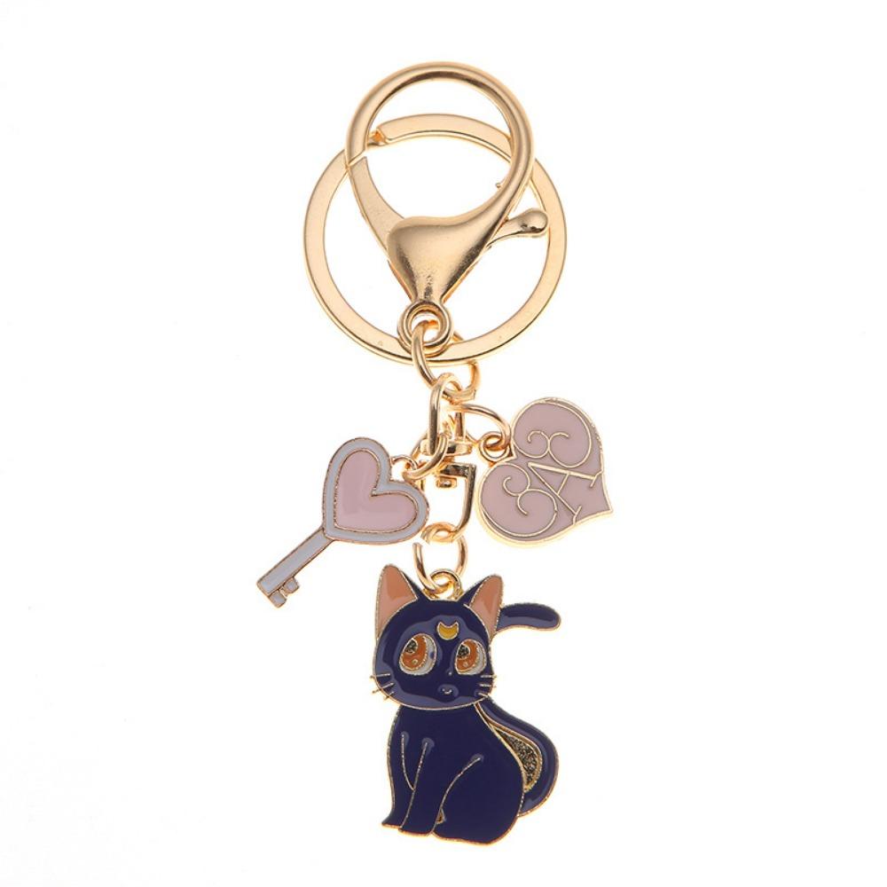 New Sailor Keychain Moon Sweet Cat Girl Car Metal Keychain Creative Cartoon Cute Couple Gift Bag Pendant Female Metal Key Ring