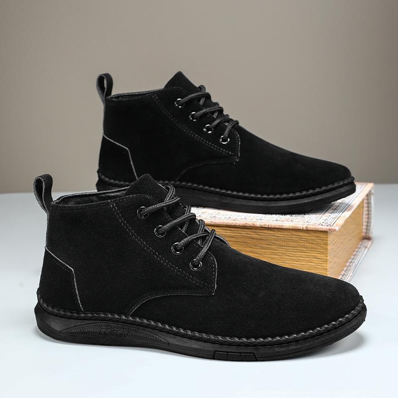 High Top Casual Board Shoes Men's Lace Up Suede Black Flat Bottom Short Boots Men's Chelsea Boots High-quality Brand Denim Boots