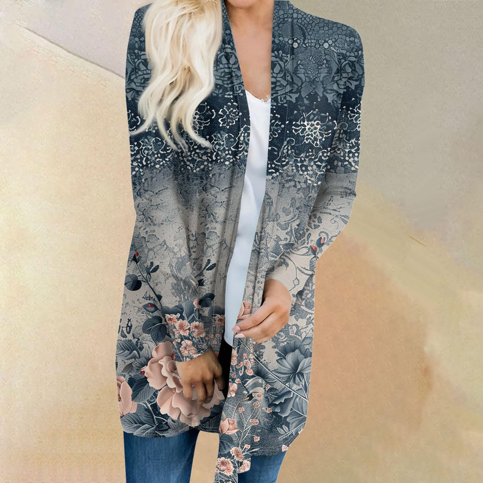 

Женский осенний модный пальто большого размера, кардиган с длинными рукавами и принтом, легкая куртка XXXL