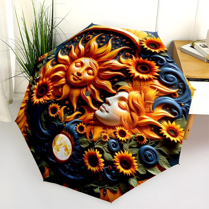 1 st Automatiskt Fällbart Paraply - Tecknat Mönster, Bärbar & Vikbar Design med 8 Ribbor, Jul- Födelsedagspresenter