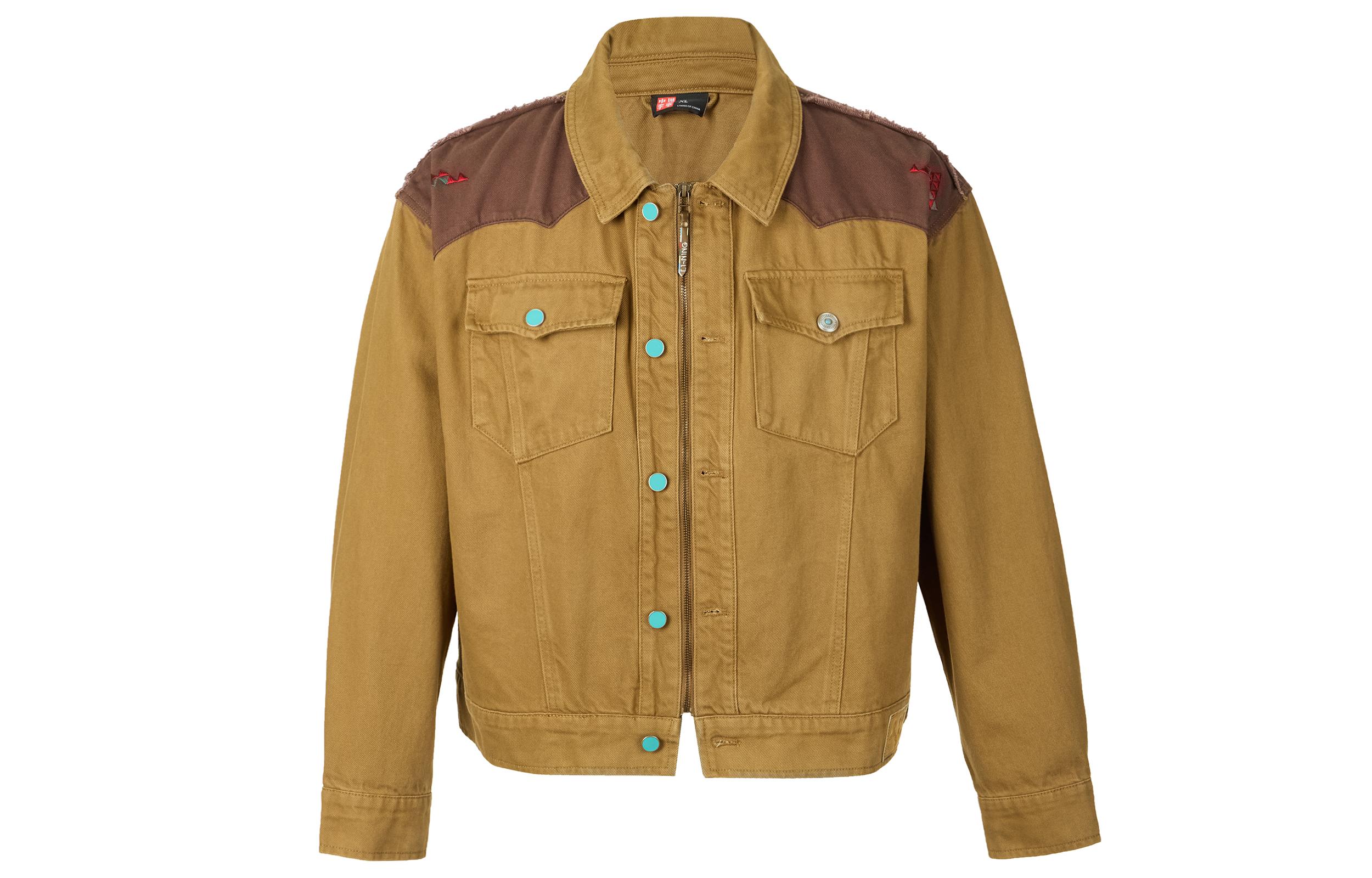 Li Ning Denim Jackets Men s Brown Lapel Moderate AJDT067-1 L