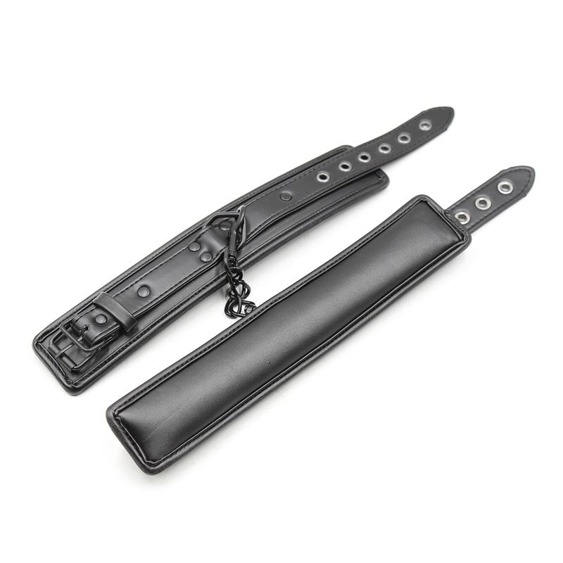 Black Leather Bdsm Bondage Set 3pcs Restraints Collars Ankle Cuff Handcuffs For Sex Bondage Set Sex Toys For Women