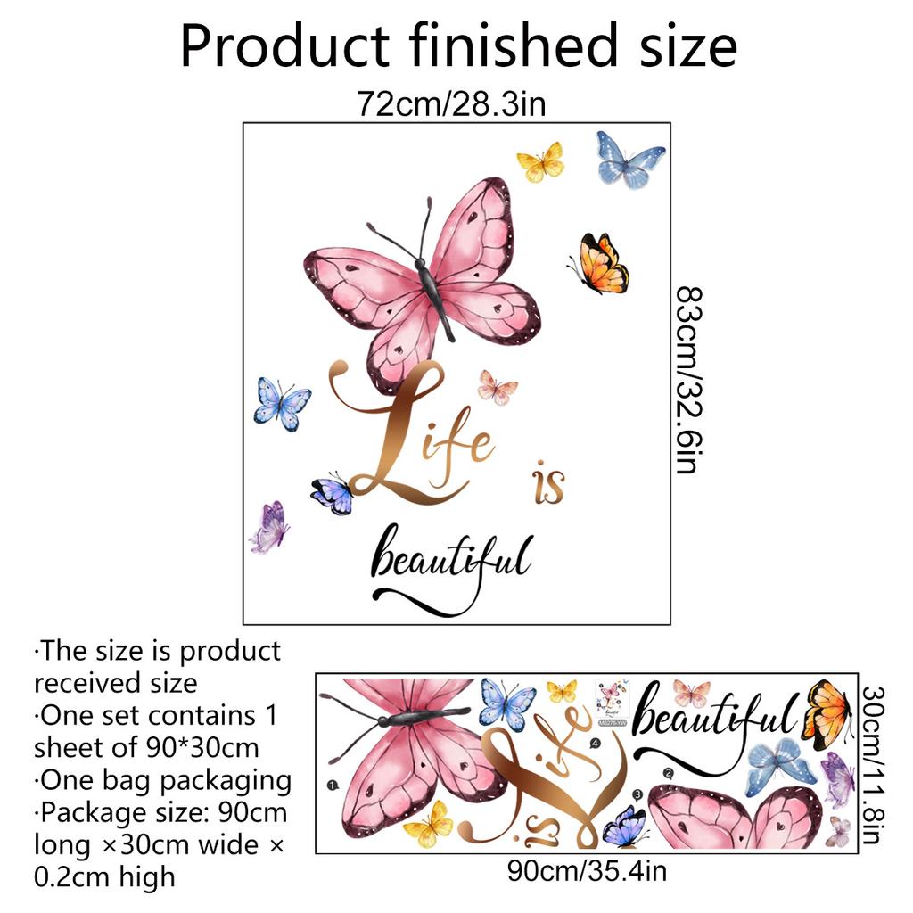 Wall Sticker English Life Is Beautiful Butterfly Wall Sticker Living Room Room Decoration Wall Sticker Self-adhesive