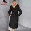 2024 neue frauen Baumwolle Kleidung Warme Kapuze Faux Pelz Kragen Lange frauen Parka Gürtel Damen Jacke 625-1
