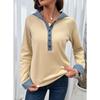 Women's Color Button Front Pullover Sweatshirt with Long Sleeves and Round Neck