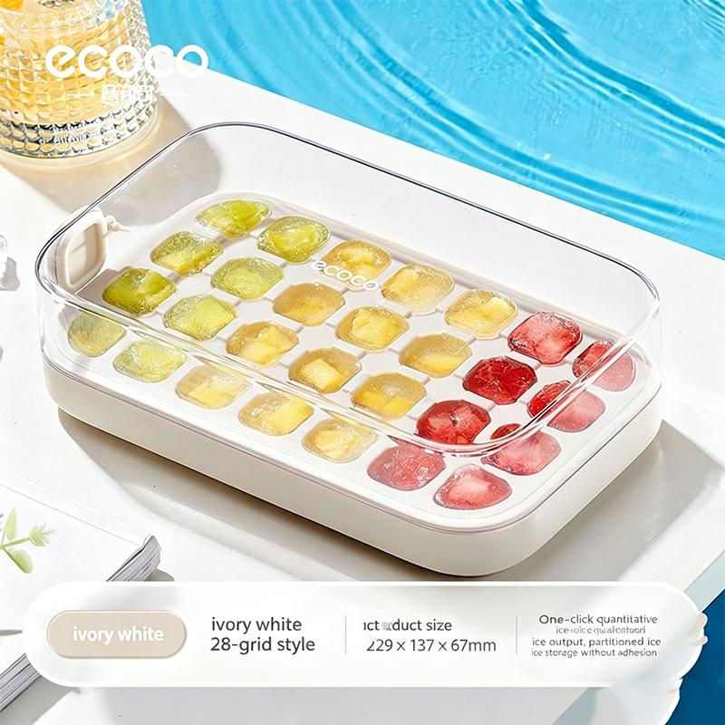 Silicone Ice Cube Tray With One Press Release Lid And Container Stackable Ice Mold For Freezer Summer Beverage Accessories