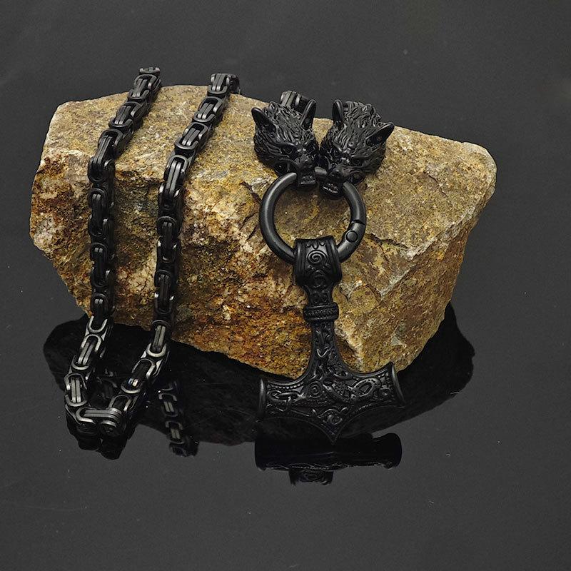 

Viking Wolf Head Pendant Necklace For Men Stainless Steel Chain Nordic Warrior Jewelry Gift 60cm чёрный